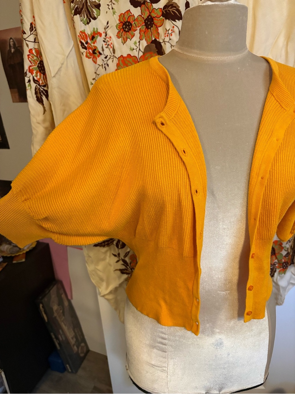 Bright Mustard Summer Button-Up Ribbed Cardigan - Picture 4 of 6